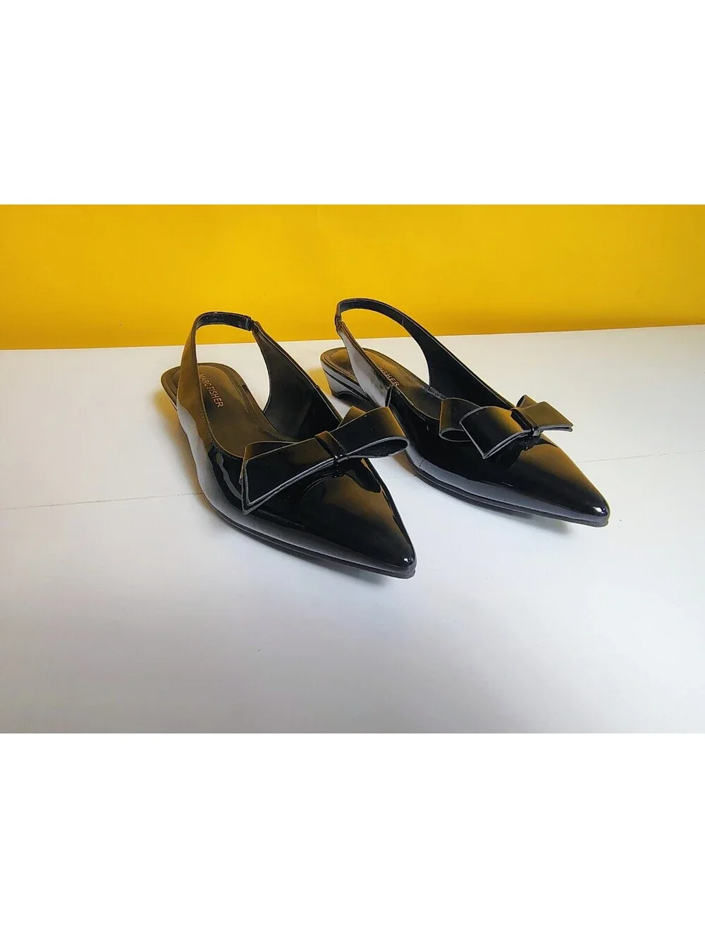 Marc Fisher Kerrey Slingback Flats Womens 7.5 M Black Patent Bow Pointed Toe